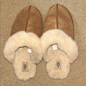 UGG Tan Slippers with Plush Cream Lining